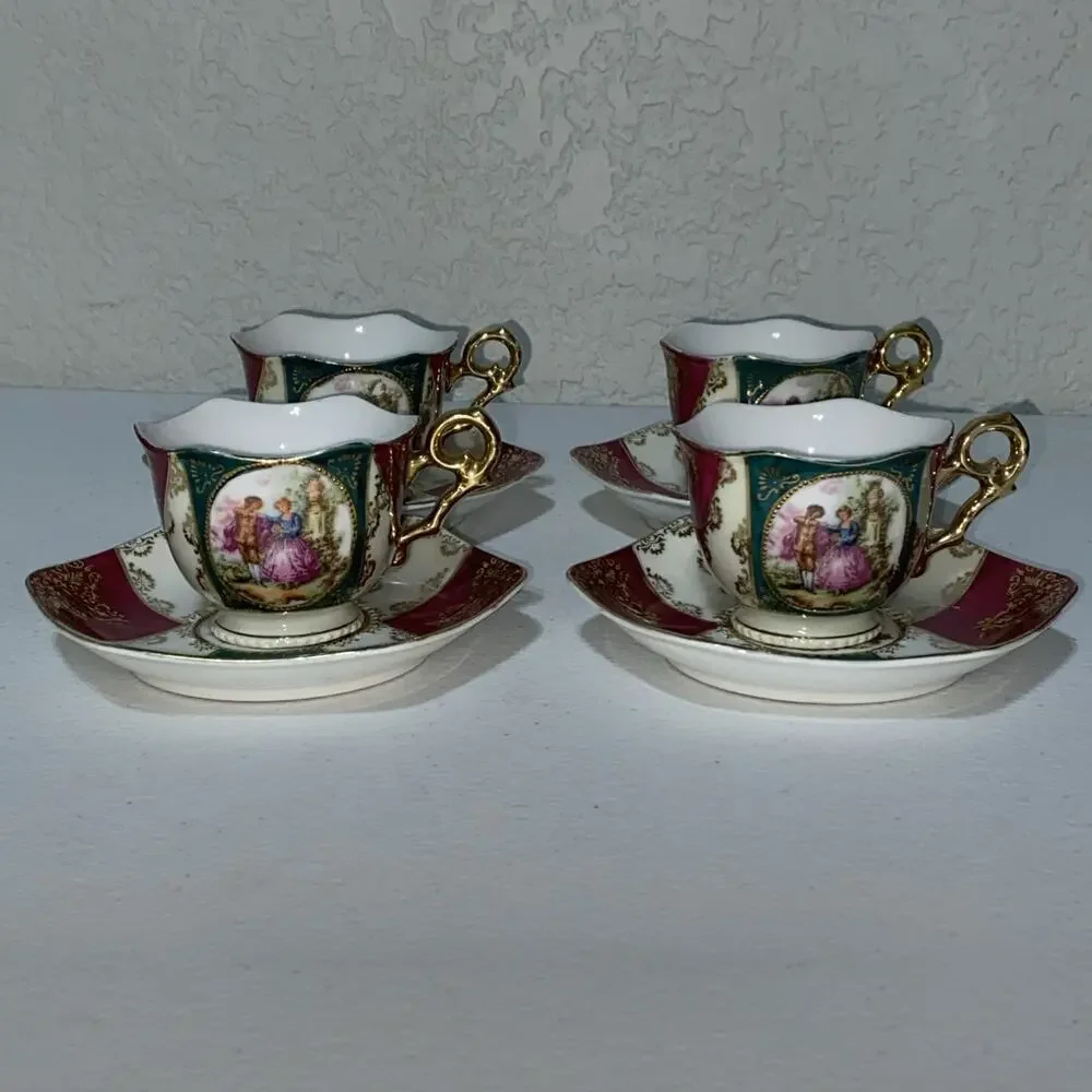 VTG Andrea S Demitasse Teacups with Saucers Cups Set Of 4 Made In Occupied Japan